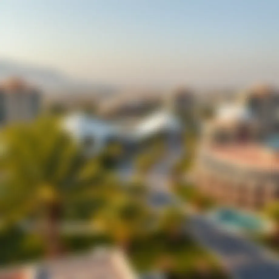 A panoramic view of Al Basha Silicon Oasis showcasing its modern architecture and lush green spaces