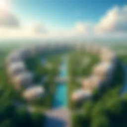 Panoramic view of International City showcasing residential blocks and greenery