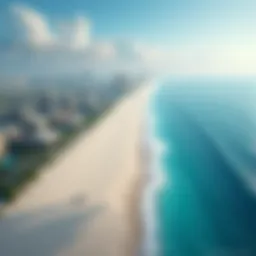 Aerial view of Dubai's coastline with shimmering silver sand