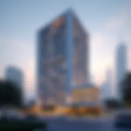 A stunning view of the Wasl Building showcasing its modern architecture against the Dubai skyline.