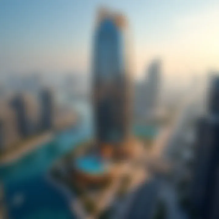 An aerial view of the Noor Al Safa Building situated amidst the vibrant urban landscape of Dubai.