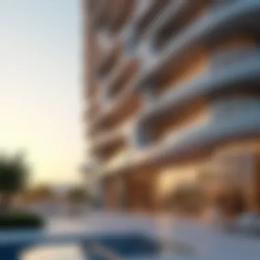 A close-up of the intricate design elements of the Noor Al Safa Building, highlighting its modern architectural style.