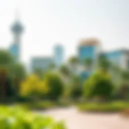 Scenic view of Wasl Green Park showcasing lush greenery and modern architecture